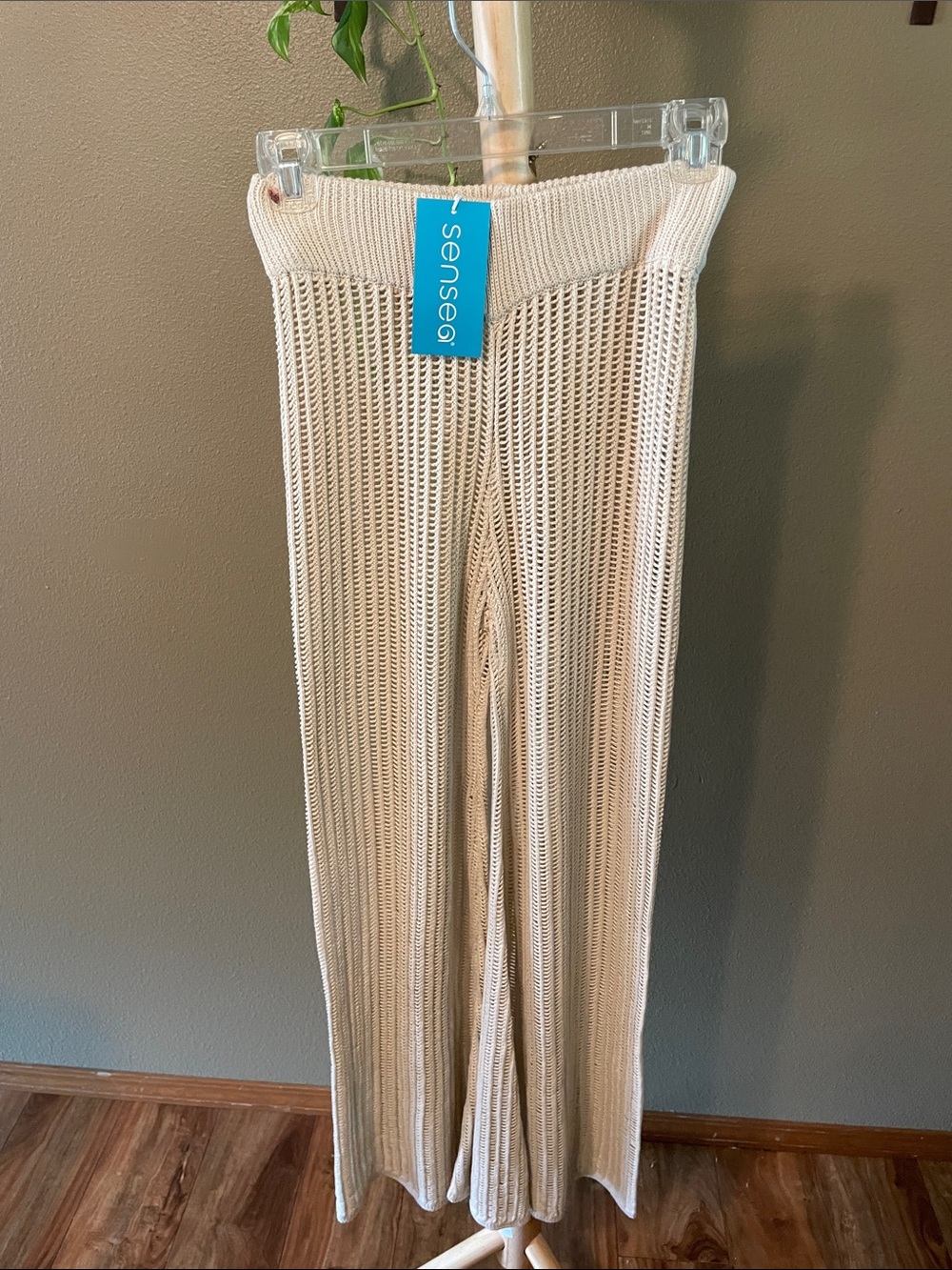 Elan Beige Crochet Wide-Leg Knit Pants - Picture 2 of 5
